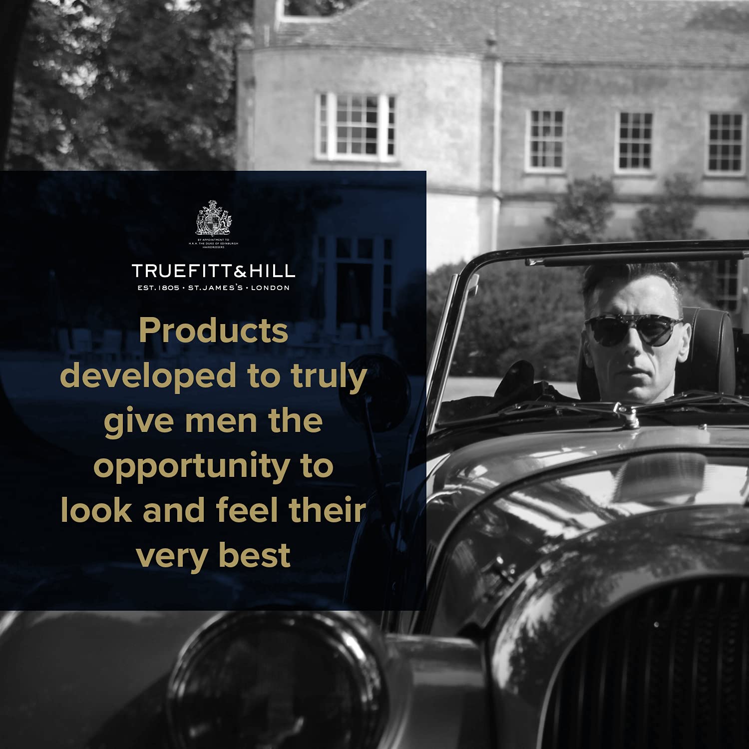 Truefitt & Hill heritage branding evokes refined grooming on display.