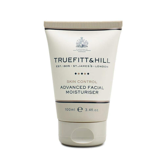 Truefitt & Hill Skin Control bottle closeup for daily grooming.