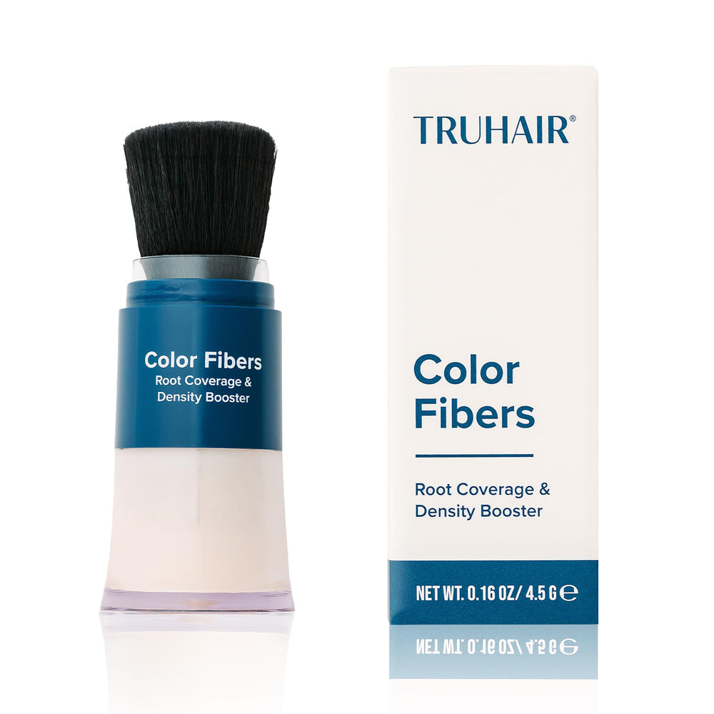 Truhair Color Fibers root coverage compact demonstrates seamless gray-root blending for a natural look