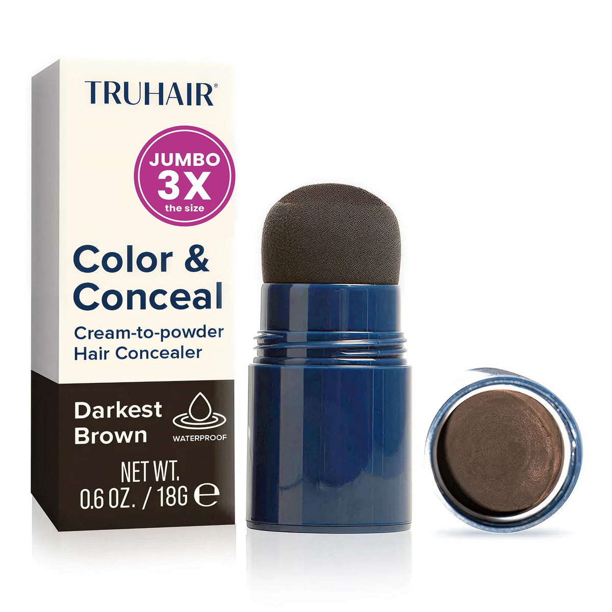 TRUHAIR Jumbo Color & Conceal cap transfer for a mess-free root touch-up on dry hair.