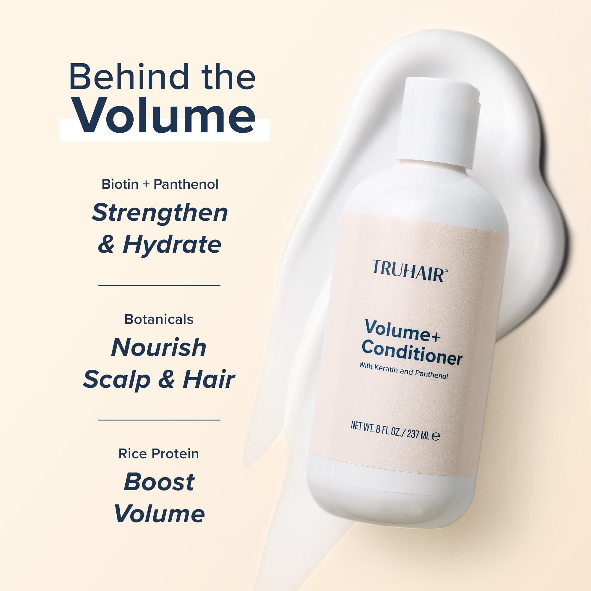 TRUHAIR Volume+ lathering action creates rich foam without heavy buildup.