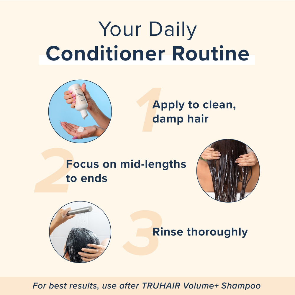 Truhair Volume+ kiwi extract supports hydration and natural shine.