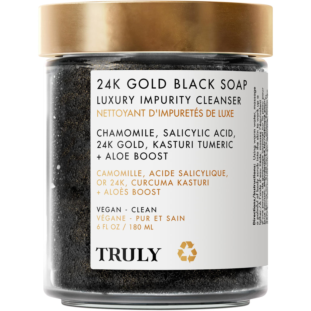 Truly 24K Gold Black Soap packaging for a luxurious cleansing ritual.