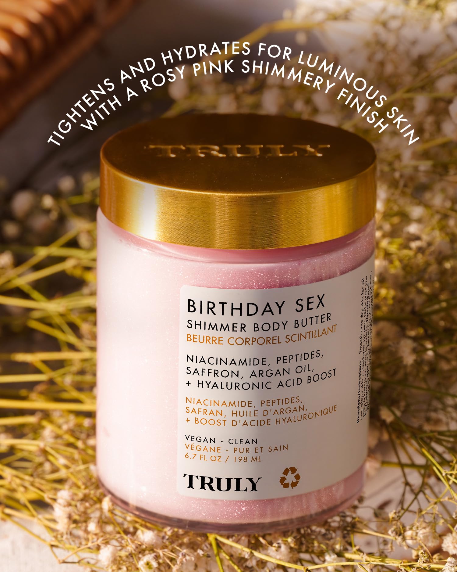 Truly Birthday Sex Butter hydrates with hyaluronic acid and niacinamide