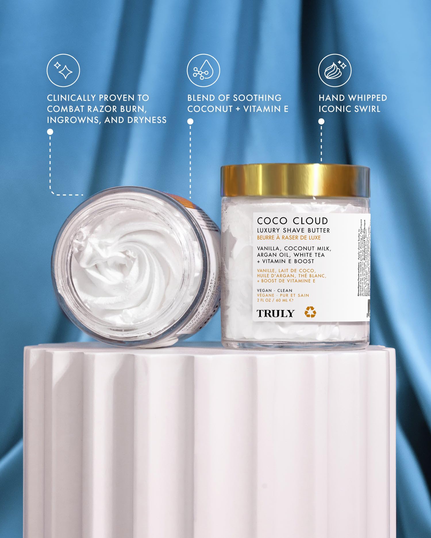 Truly Coco Cloud coconut milk infusion emphasizes deep hydration for supple skin.