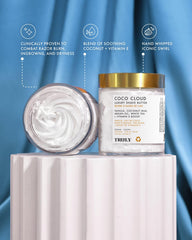 Truly Coco Cloud coconut milk infusion emphasizes deep hydration for supple skin.