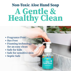 Truly Free Aloe Hand Soap for sensitive skin shown as unscented formula.