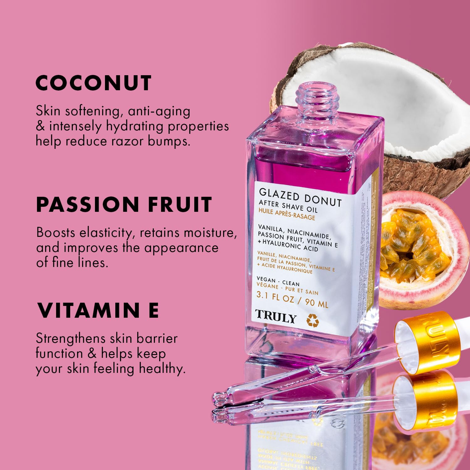 Truly Glazed Donut After Shave Oil Jumbo label highlights premium skincare.