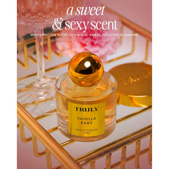 Truly Vanilla Baby EDP bottle label close-up highlighting creamy vanilla notes