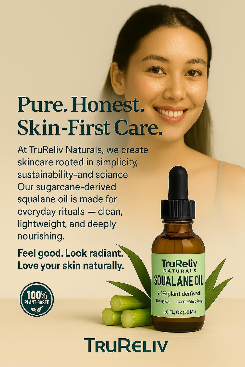 TruReliv Naturals Squalane Oil on the face provides gentle hydration without clogging pores.