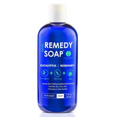 Truremedy Naturals eucalyptus rosemary body wash bottle offers soothing cleansing.