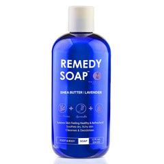 Truremedy Naturals lavender body wash bottle highlights rich hydration for dry skin