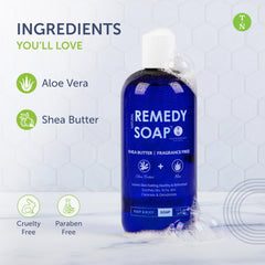 Rich lather of Truremedy Naturals Shea Butter No Fragrance Body Wash on skin.
