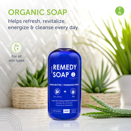 Pouring Truremedy Naturals Shea Butter No Fragrance Body Wash for daily use.