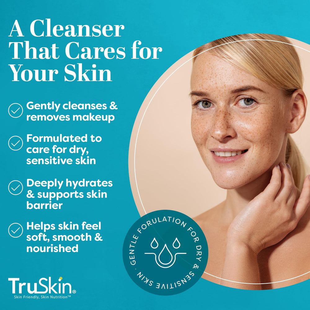 TruSkin cleansing milk on skin demonstrates easy makeup removal