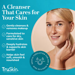 TruSkin cleansing milk on skin demonstrates easy makeup removal