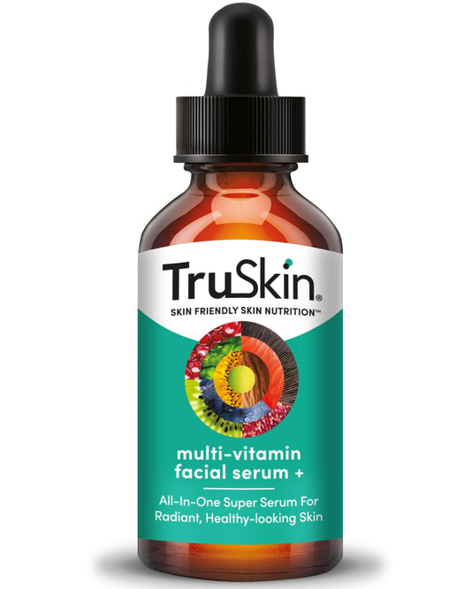 TruSkin facial serum bottle highlights 11 vitamins for nourished skin