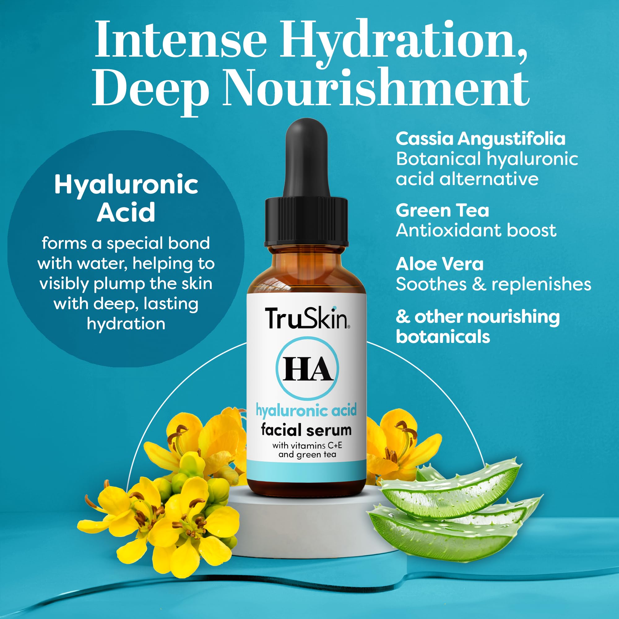 TruSkin Hyaluronic Serum application at night showing smoothing potential