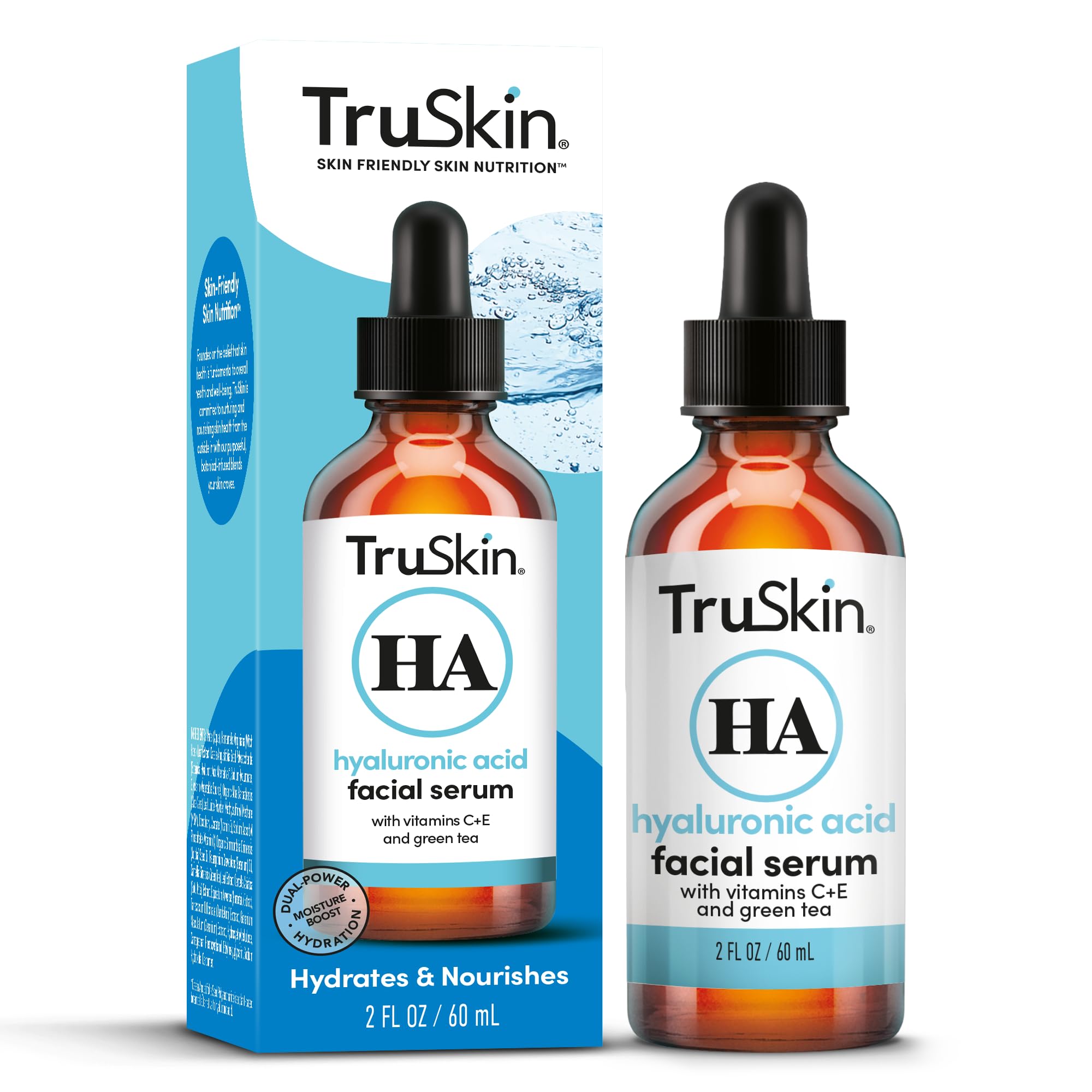 TruSkin Hyaluronic Serum on clean skin delivers visible hydration