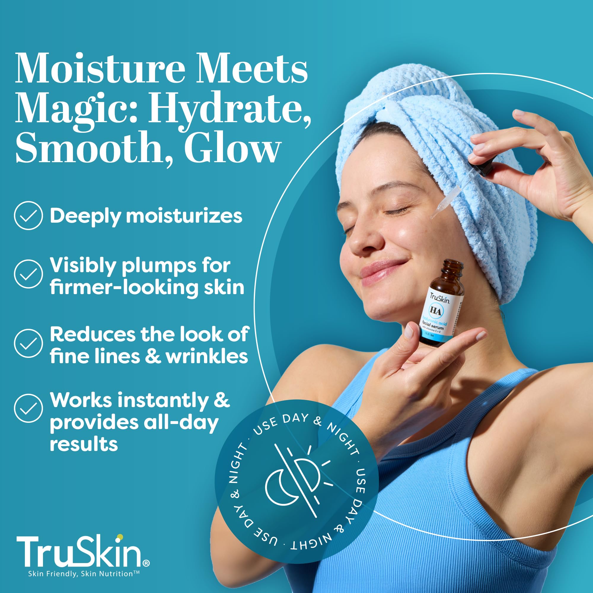 TruSkin Hyaluronic Serum texture closeup reveals silky plumping feel