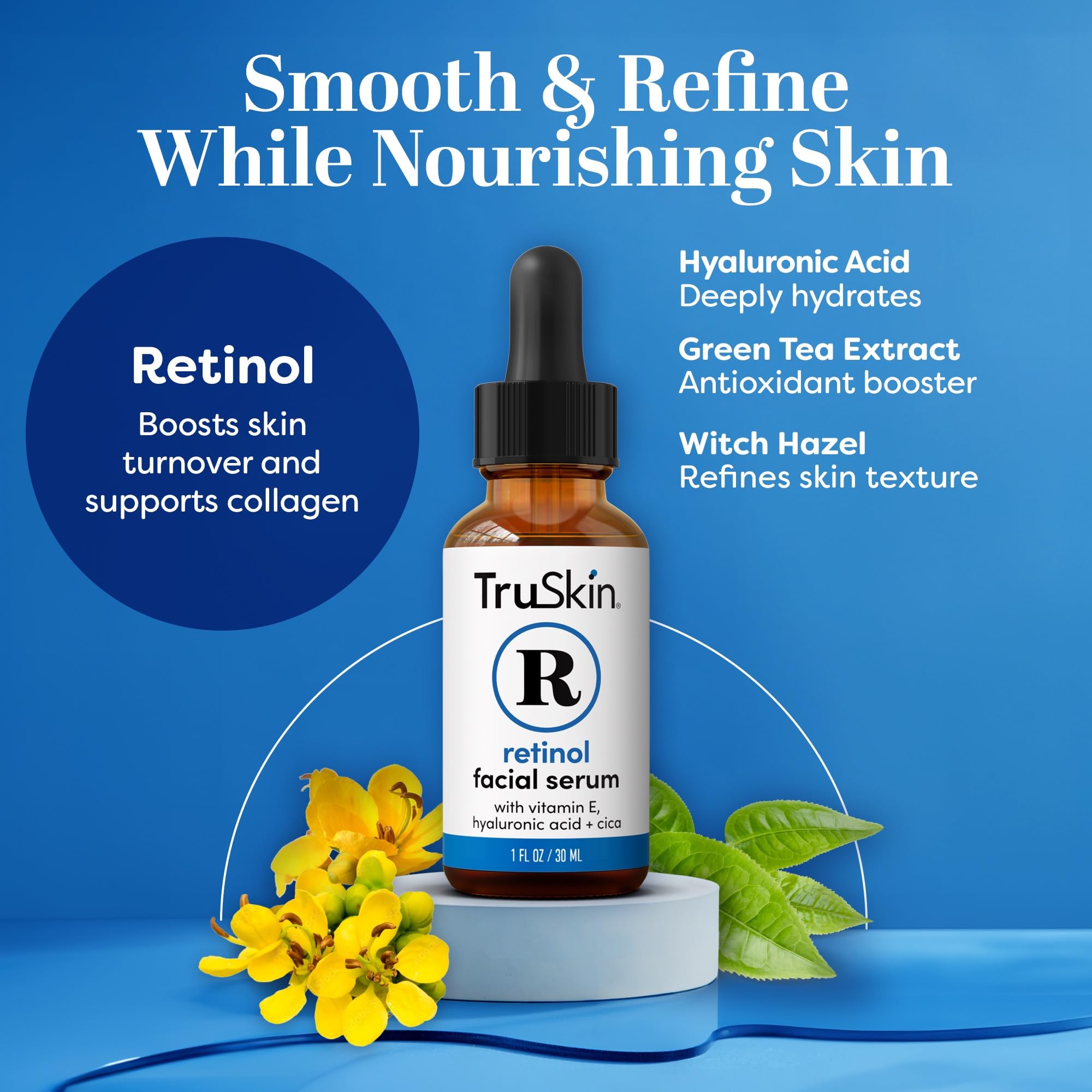 TruSkin Retinol Serum dropper pour for hydration and renewal