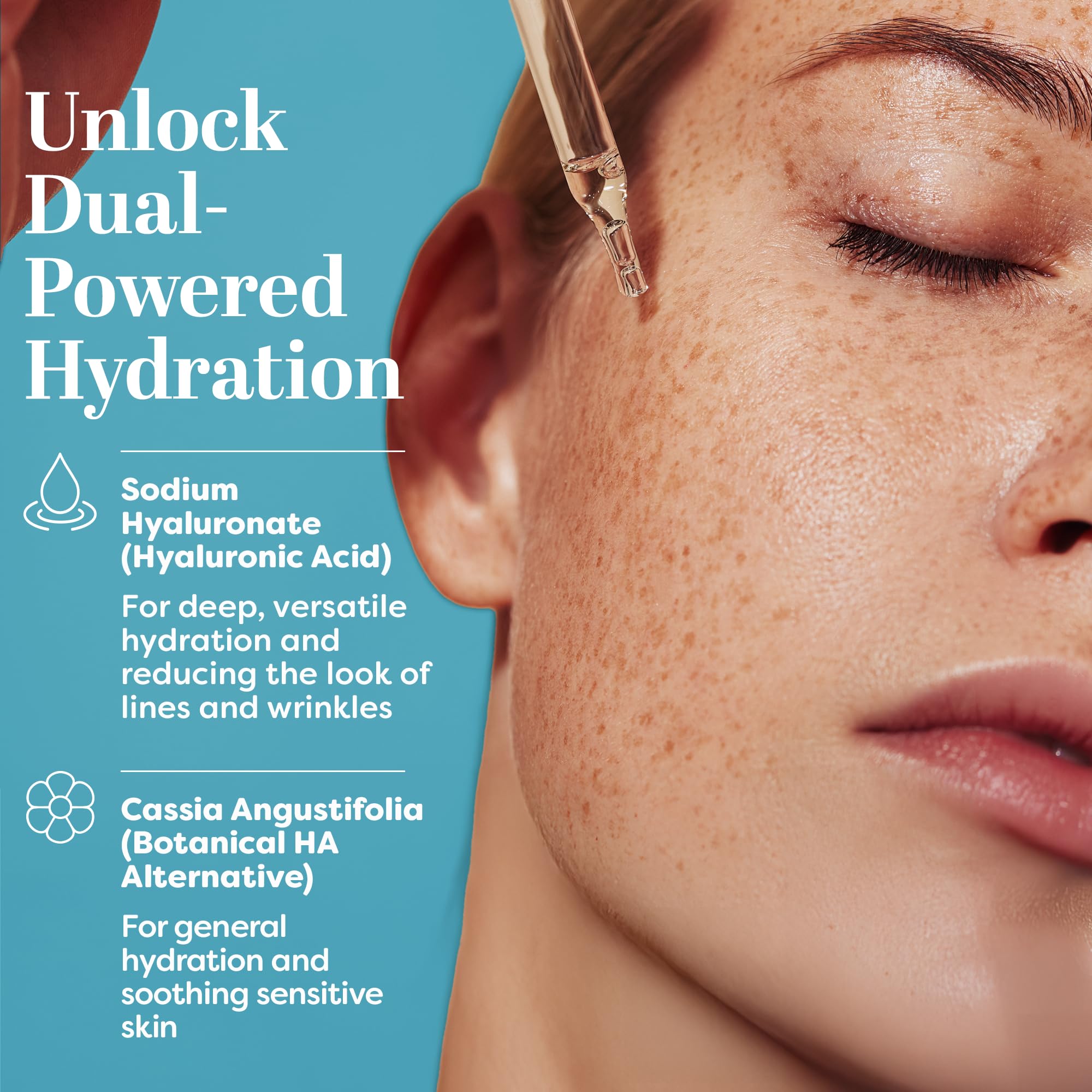 TruSkin serum ingredient graphic highlighting hyaluronic acid and antioxidants.