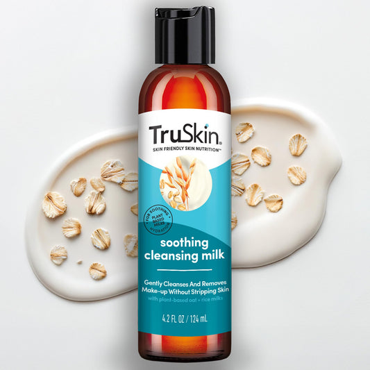 TruSkin soothing cleansing milk bottle showing gentle hydration for sensitive skin