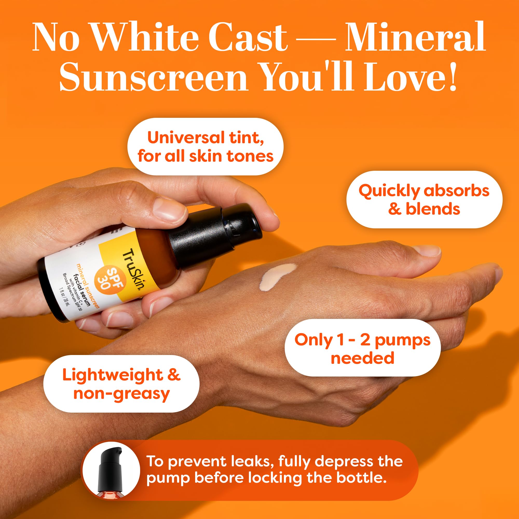 TruSkin Sunscreen Serum texture swatch demonstrates sheer tint without white cast