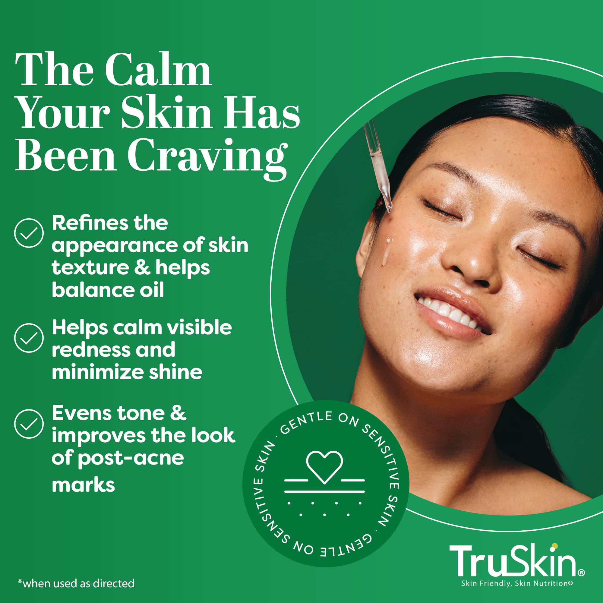 Hands applying TruSkin serum to blemish-prone areas for targeted care.