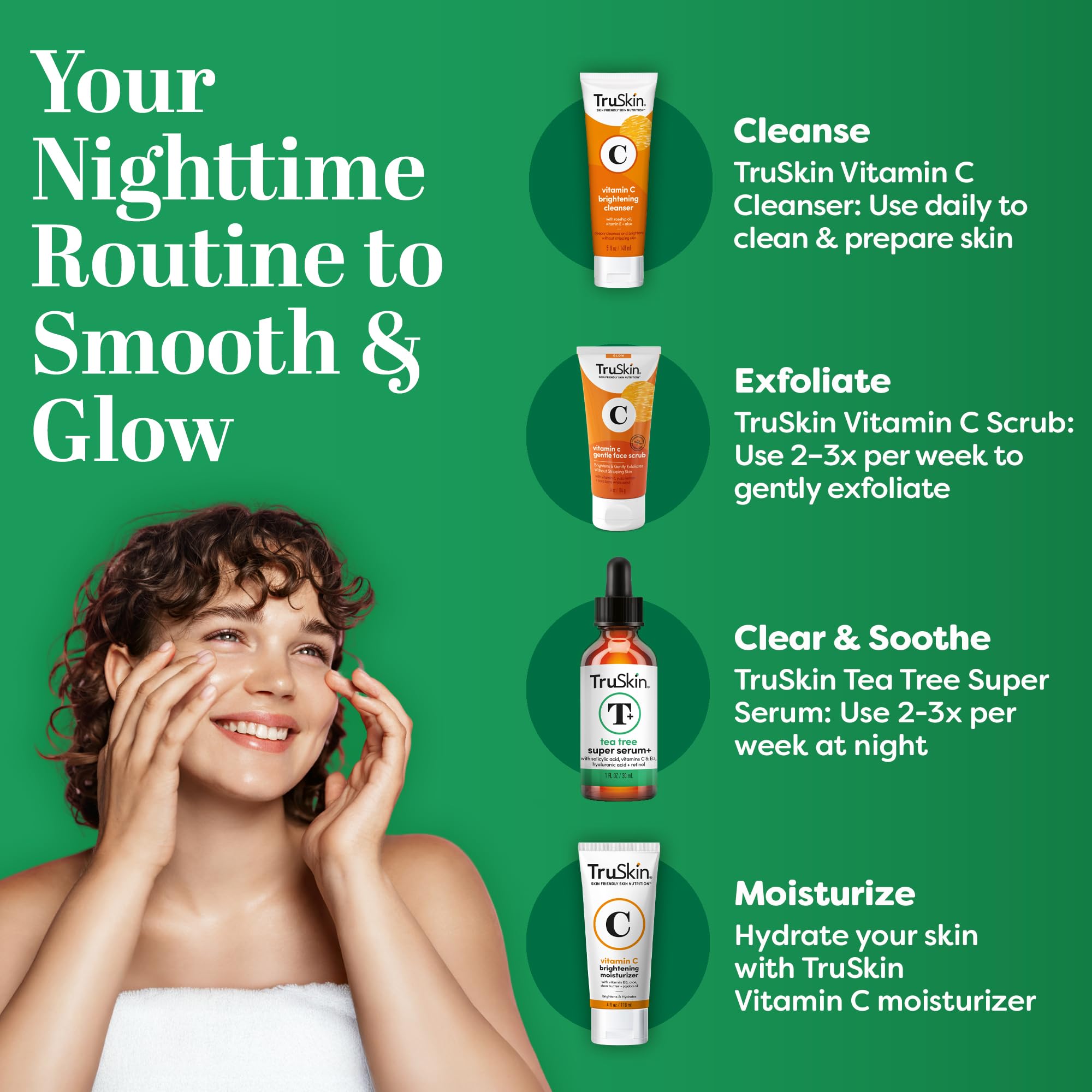 USA-made packaging of TruSkin Tea Tree Oil Serum on vanity.