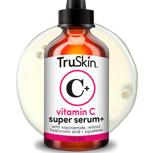 TruSkin Vitamin C Super Serum bottle pour demonstrates easy application and quick absorption