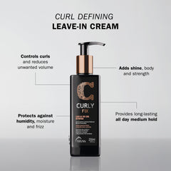 Hands applying TRUSS Curly Fix cream to damp hair for styling.