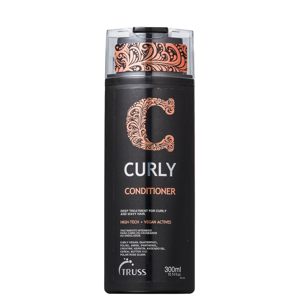 TRUSS Curly Hair Conditioner bottle with pump for easy daily hydration.