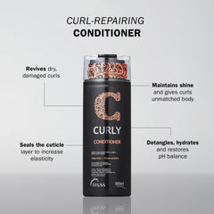 Close-up of TRUSS label highlighting curl care formula.