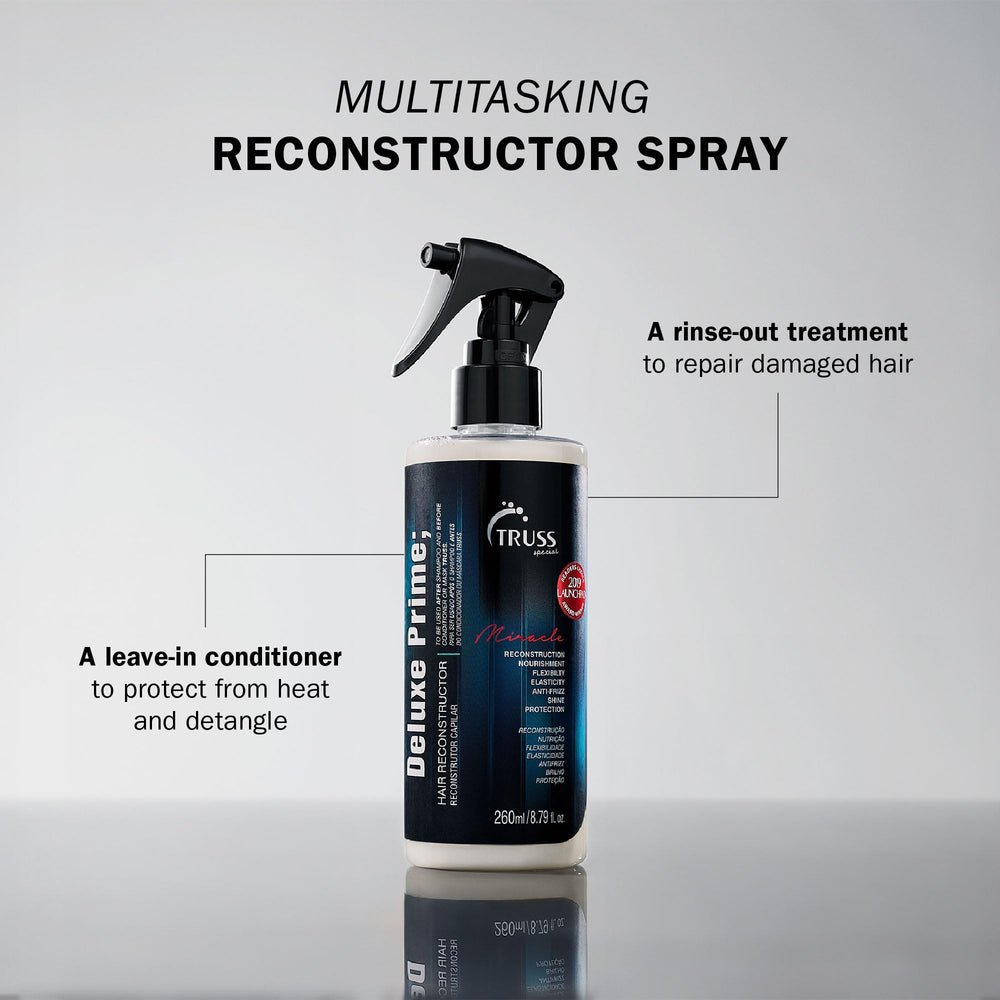 TRUSS Deluxe Prime mist spray close-up for even detangling and styling prep