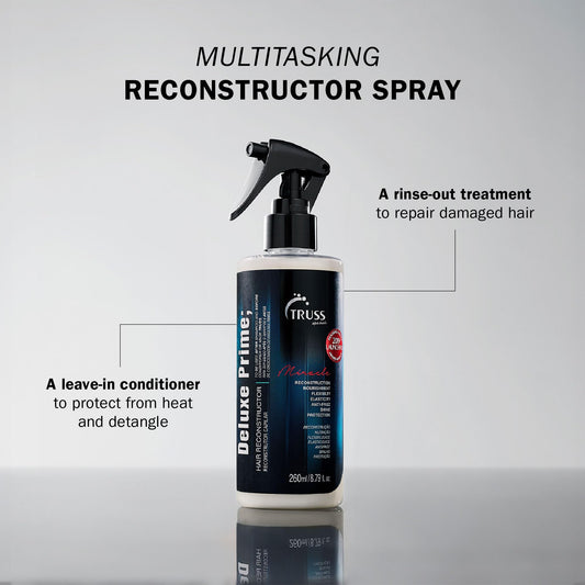 TRUSS Deluxe Prime mist spray close-up for even detangling and styling prep