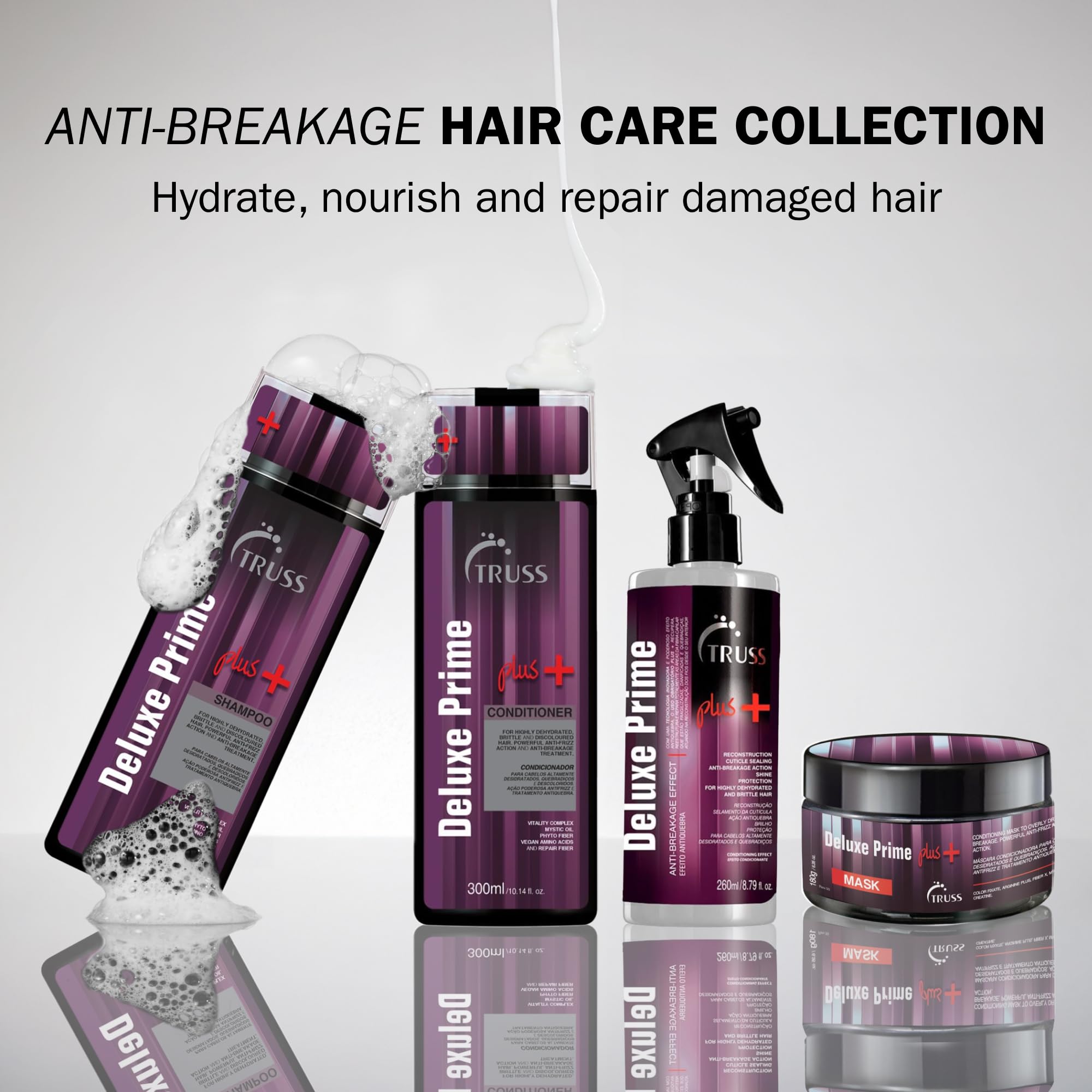 Shiny, healthy-looking strands after TRUSS Deluxe Prime Mask application.