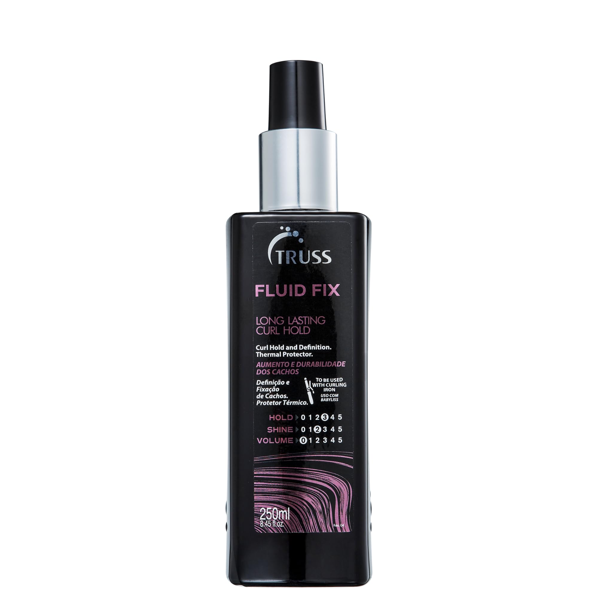 TRUSS Fluid Fix bottle with fine mist for long-lasting curl definition at the roots.