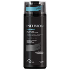TRUSS Infusion Shampoo bottle shows vegan color-safe formula for daily hydration