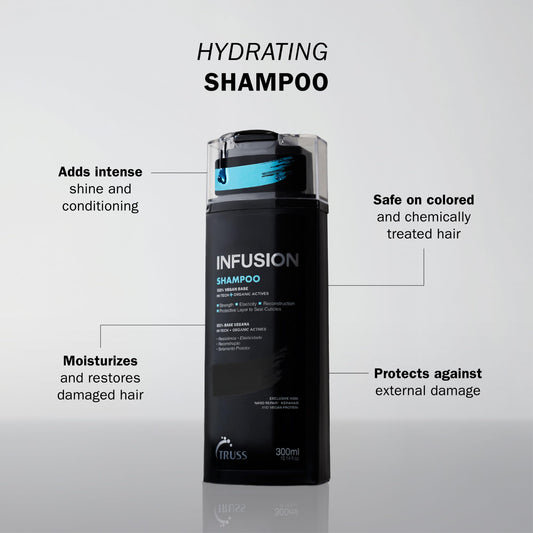 TRUSS Infusion Shampoo pour demonstrates rich lather for detangling and softness
