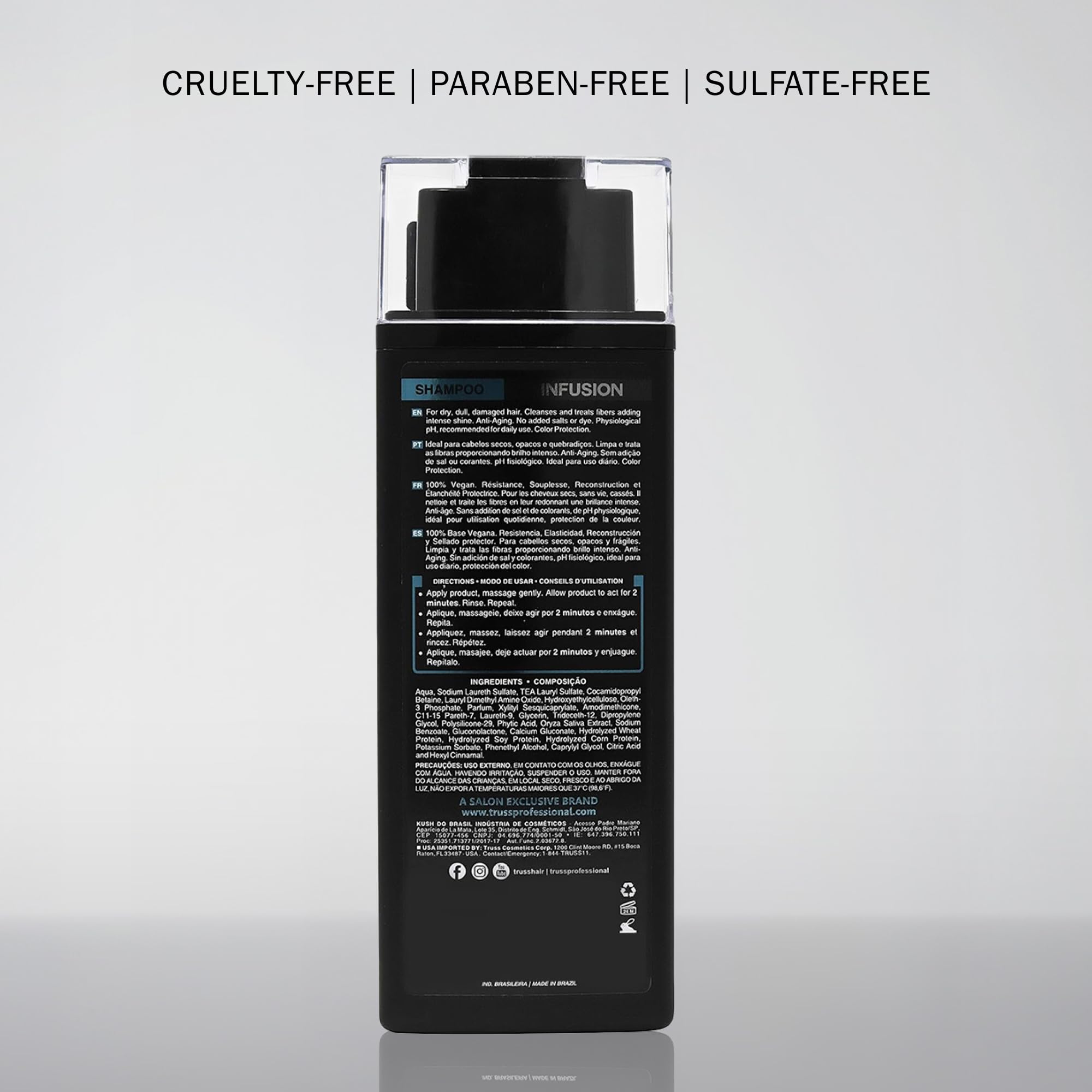 TRUSS Infusion Shampoo vegan composition nourishes hair while protecting color