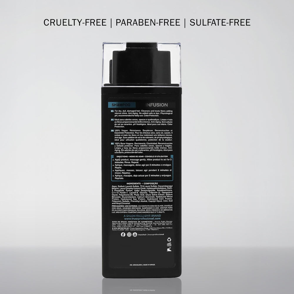 TRUSS Infusion Shampoo vegan composition nourishes hair while protecting color