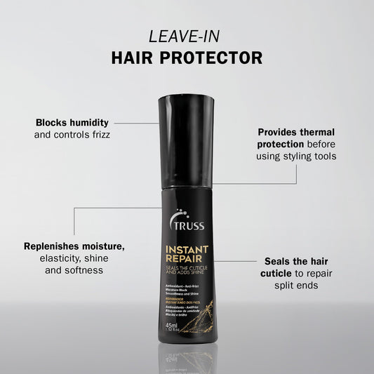 TRUSS Instant Repair Serum dispense demonstrates easy application for targeted treatment at mid-lengths.