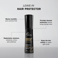TRUSS Instant Repair Serum dispense demonstrates easy application for targeted treatment at mid-lengths.