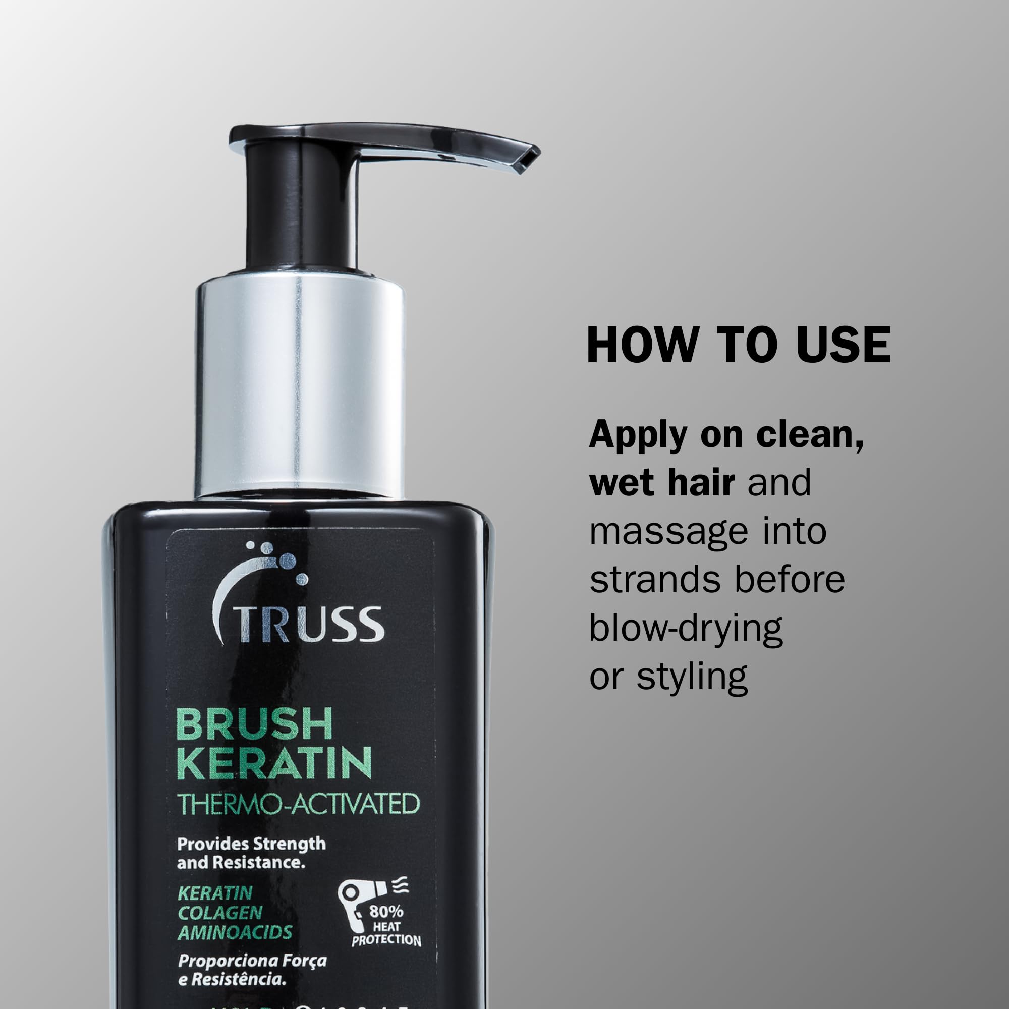 Close-up of TRUSS Keratin Hair Treatment on strands during combing