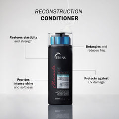 TRUSS Miracle Hair Conditioner bottle closeup displaying creamy texture and frizz control benefits
