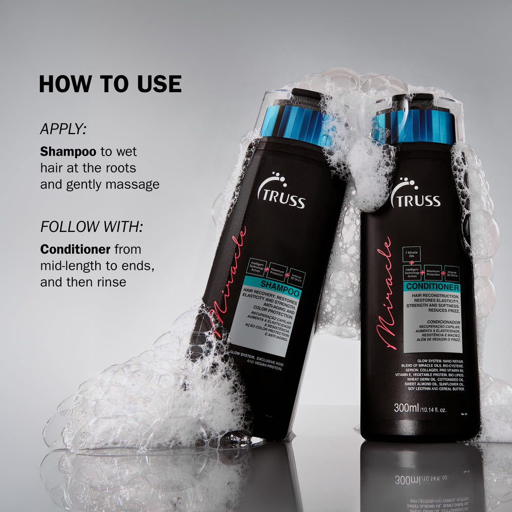Close-up of keratin and vitamin E ingredients in TRUSS Miracle Hair Shampoo