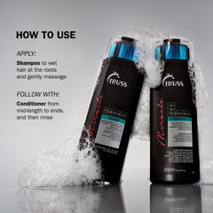Close-up of keratin and vitamin E ingredients in TRUSS Miracle Hair Shampoo