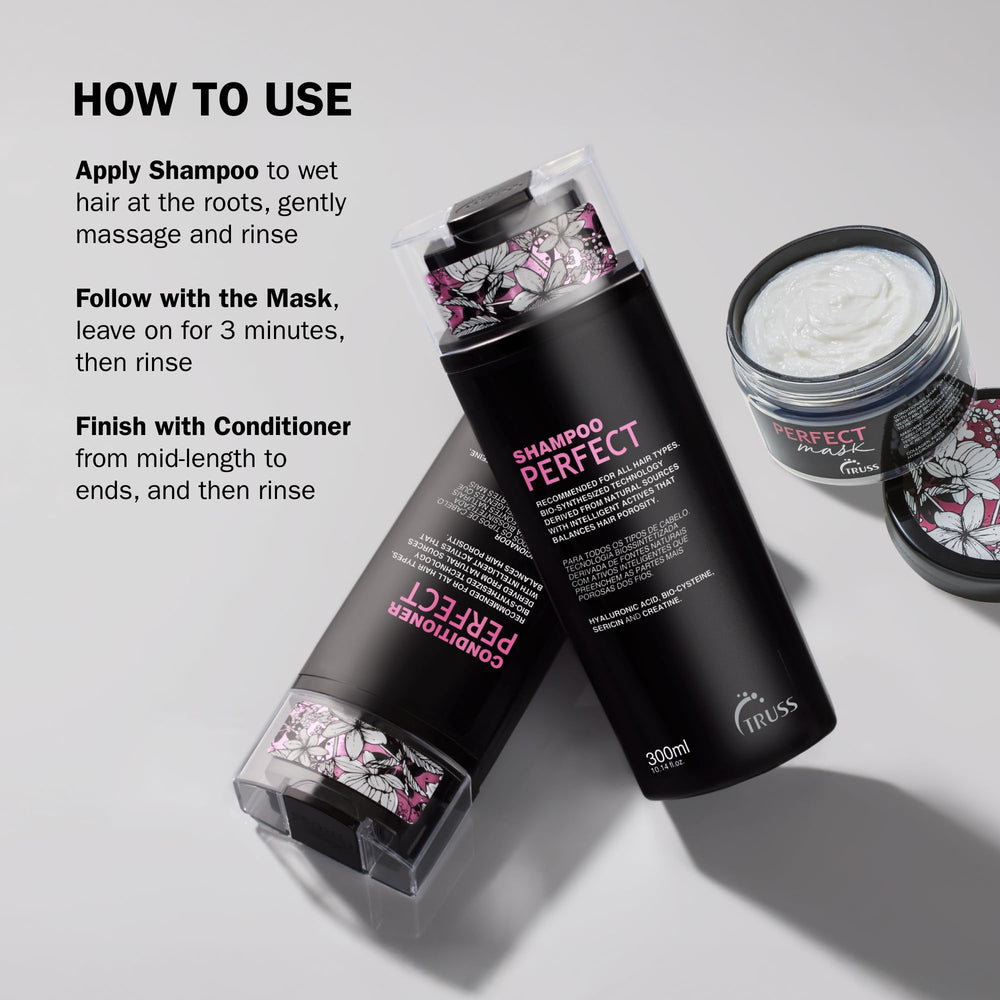 TRUSS Frizz-control finish after shampooing for calmer, frizz-free look.