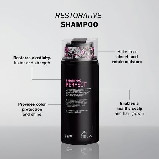 TRUSS Moisturizing Shampoo with hyaluronic acid boosts hydration and elasticity.